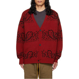 Rhude 'Bandana' Red Wool Cashmere Blend Cardigan Size XL